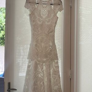 Lace Appliqué Midi Dress in White.